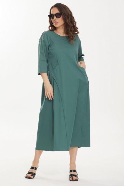 Зеленое платье свободного кроя с карманами и втачным рукавом Магия моды 2440 зеленый - фото 3