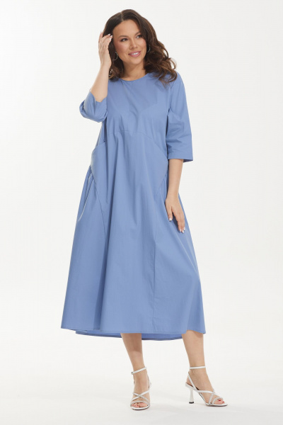 Голубое платье свободного кроя с карманами и рукавами по длине Магия моды 2440 голубой - фото 3