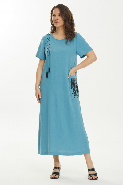 Платье свободного кроя А-образное из поливискозы Магия моды 2437 бирюза - фото 3
