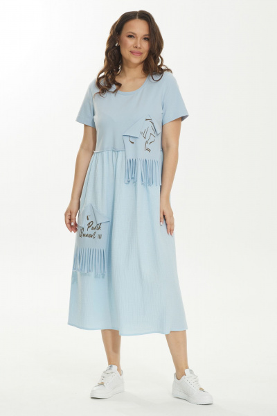 Голубое платье из хлопка и муслина с аппликациями Магия моды 2442 голубой - фото 4