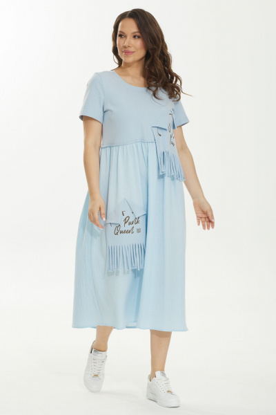 Голубое платье из хлопка и муслина с аппликациями Магия моды 2442 голубой - фото 3