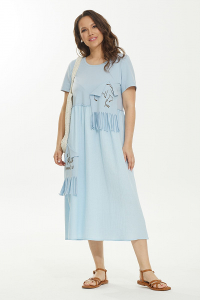 Голубое платье из хлопка и муслина с аппликациями Магия моды 2442 голубой - фото 1