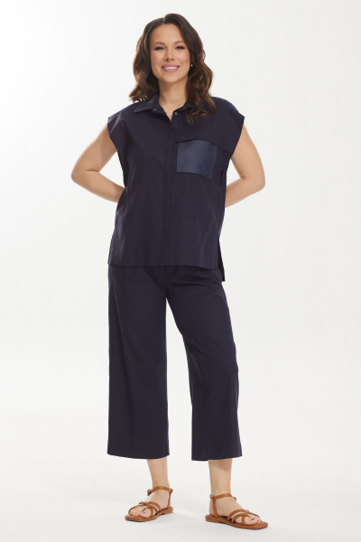 Брюки и жилет из льна и текстиля для летних повседневных образов Магия моды 2439 темно-синий - фото 2