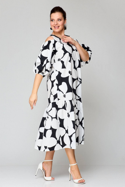 Многоцветное удлиненное платье с воланами и коротким рукавом Koketka i K 1147 белый+черный - фото 8