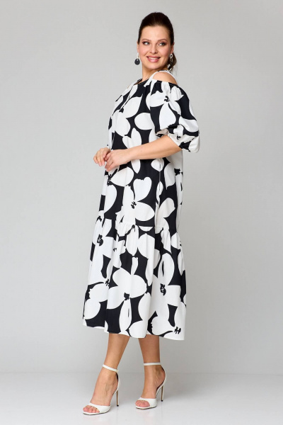 Многоцветное удлиненное платье с воланами и коротким рукавом Koketka i K 1147 белый+черный - фото 6