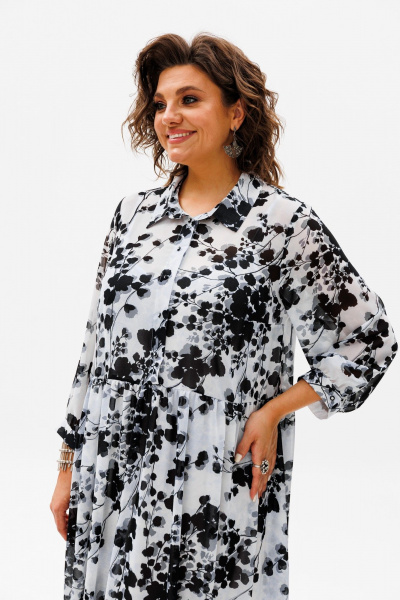 Шифоновое платье оверсайз с воланами и подкладкой Anelli 1362 белый_шепот - фото 2