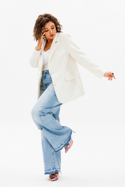 Жакет из текстиля в цвете бежевый и белый Anelli 1471.1 зефирный - фото 4