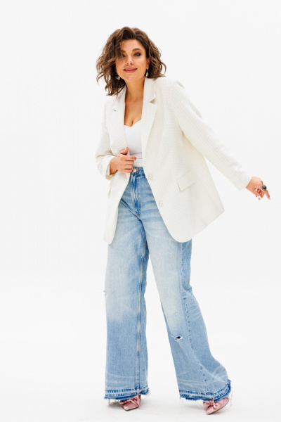 Жакет из текстиля в цвете бежевый и белый Anelli 1471.1 зефирный - фото 2