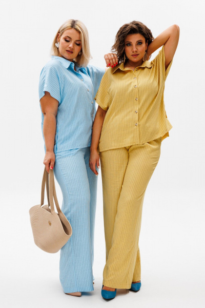 Льняной костюм брюк и рубашки с коротким рукавом для лета Anelli 1405 солнце - фото 6