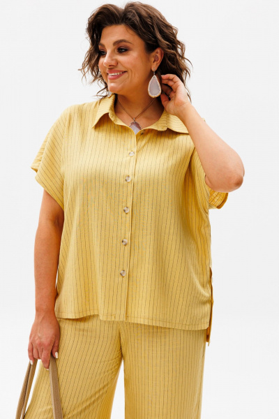 Льняной костюм брюк и рубашки с коротким рукавом для лета Anelli 1405 солнце - фото 4