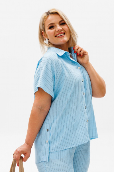 Льняной костюм из брюк и рубашки с коротким рукавом для лета Anelli 1405 небо - фото 6