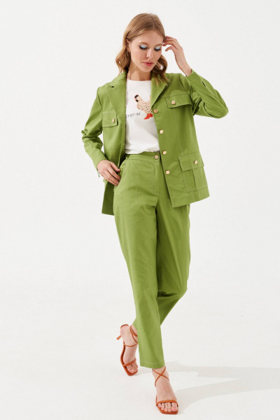 Зеленые узкие брюки из текстиля с вытачками по переду VIZANTI 9241 зеленый - фото 6