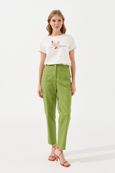 Зеленые узкие брюки из текстиля с вытачками по переду VIZANTI 9241 зеленый - фото 1