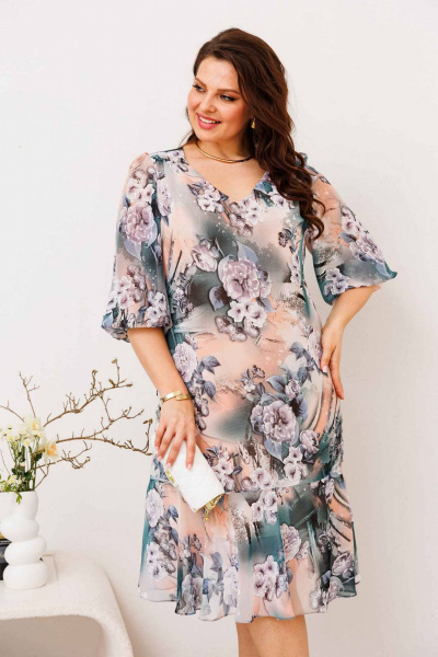 Свободное платье с кокеткой и клёшевым воланом Асолия 2672 - фото 8