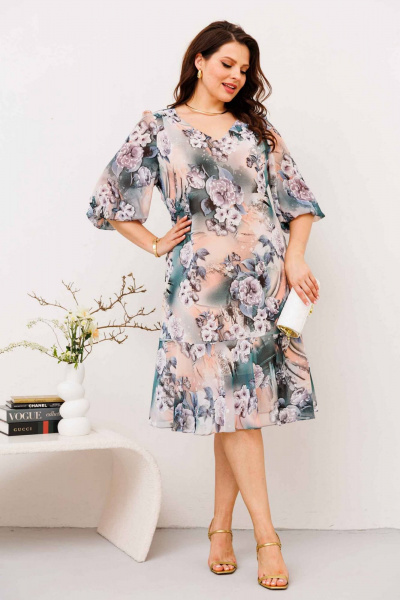 Свободное платье с кокеткой и клёшевым воланом Асолия 2672 - фото 1