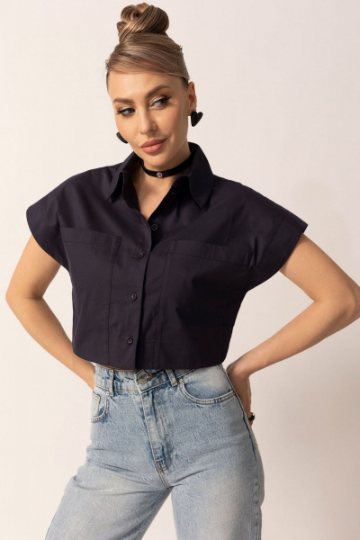 Блуза летняя с карманами и оборотами в стиле кэжуал Golden Valley 2330 черный - фото 1