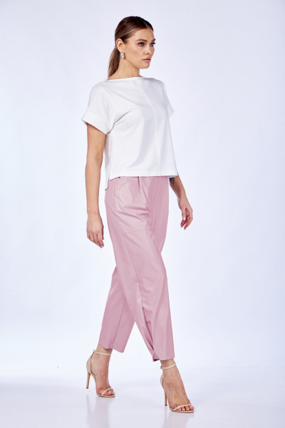 Комплект из трикотажа и эко-кожи с брюками и топом Anastasia 979 молочный/холодный_розовый - фото 2