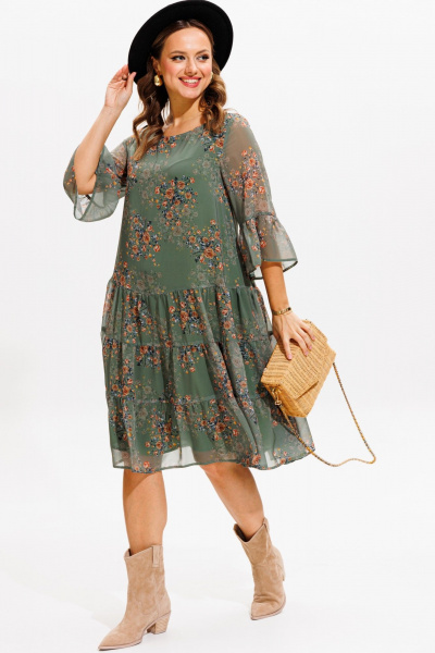 Платье Anastasia 1110 зеленый(принт_цветы) - фото 6
