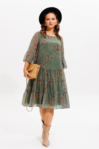 Платье Anastasia 1110 зеленый(принт_цветы) - фото 5