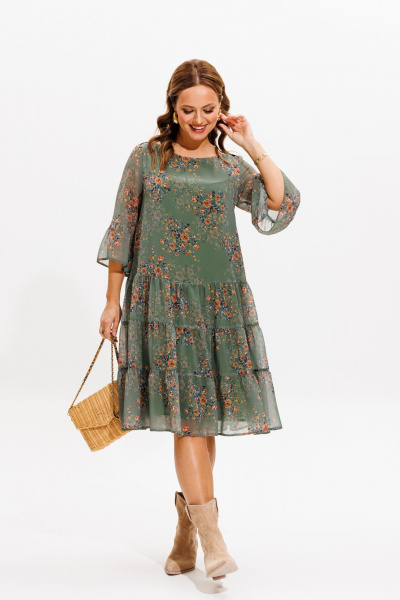 Платье Anastasia 1110 зеленый(принт_цветы) - фото 4