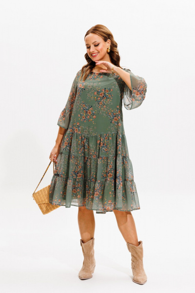Платье Anastasia 1110 зеленый(принт_цветы) - фото 3