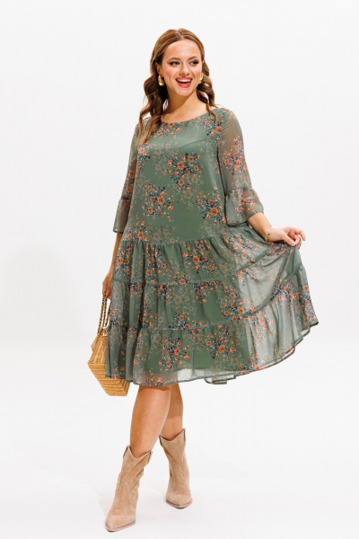 Платье Anastasia 1110 зеленый(принт_цветы) - фото 2