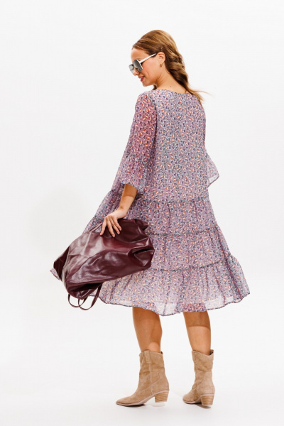 Платье из шифона с воланами и вырезом лодочкой Anastasia 1110 лавандовый - фото 12