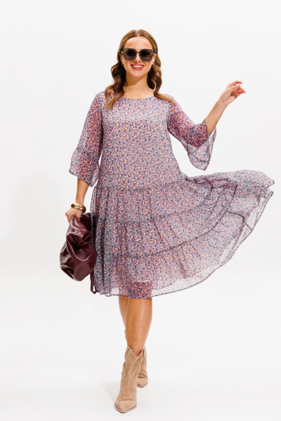 Платье из шифона с воланами и вырезом лодочкой Anastasia 1110 лавандовый - фото 10