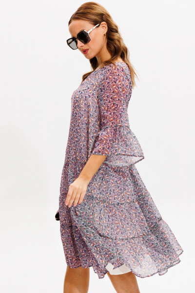 Платье из шифона с воланами и вырезом лодочкой Anastasia 1110 лавандовый - фото 9