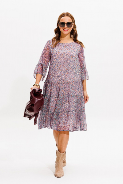 Платье из шифона с воланами и вырезом лодочкой Anastasia 1110 лавандовый - фото 5