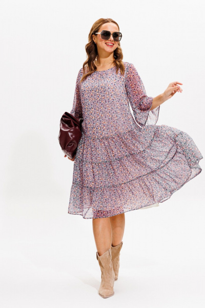 Платье из шифона с воланами и вырезом лодочкой Anastasia 1110 лавандовый - фото 3