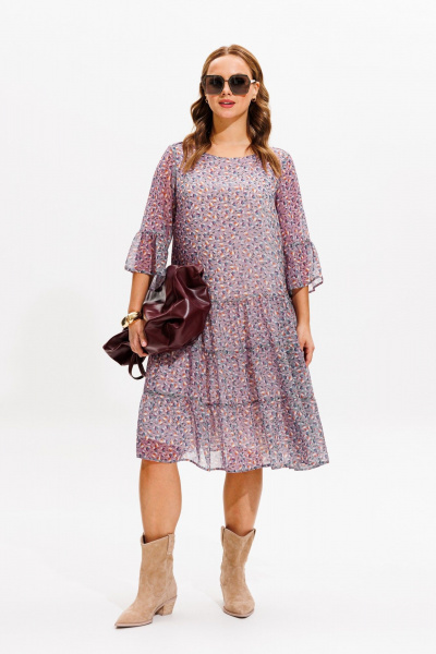 Платье из шифона с воланами и вырезом лодочкой Anastasia 1110 лавандовый - фото 1