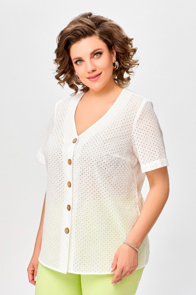 Блуза прямого силуэта из хлопка с V-образным вырезом Swallow 743.2 белый - фото 1