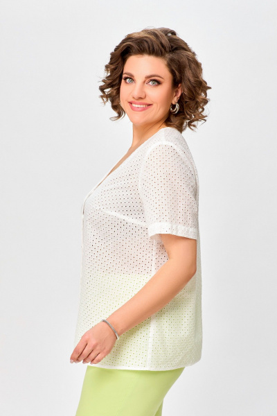 Блуза прямого силуэта из хлопка с V-образным вырезом Swallow 743.2 белый - фото 7