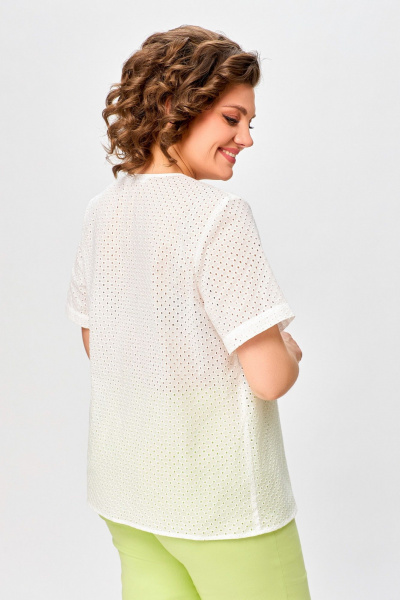 Блуза прямого силуэта из хлопка с V-образным вырезом Swallow 743.2 белый - фото 8