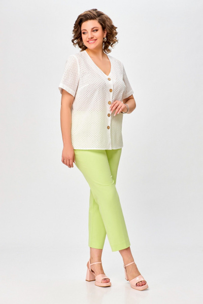 Блуза прямого силуэта из хлопка с V-образным вырезом Swallow 743.2 белый - фото 5