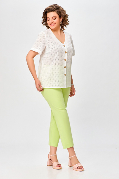 Блуза прямого силуэта из хлопка с V-образным вырезом Swallow 743.2 белый - фото 4