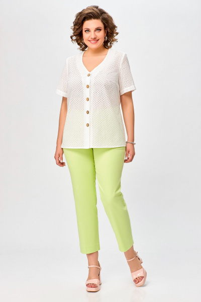 Блуза прямого силуэта из хлопка с V-образным вырезом Swallow 743.2 белый - фото 3