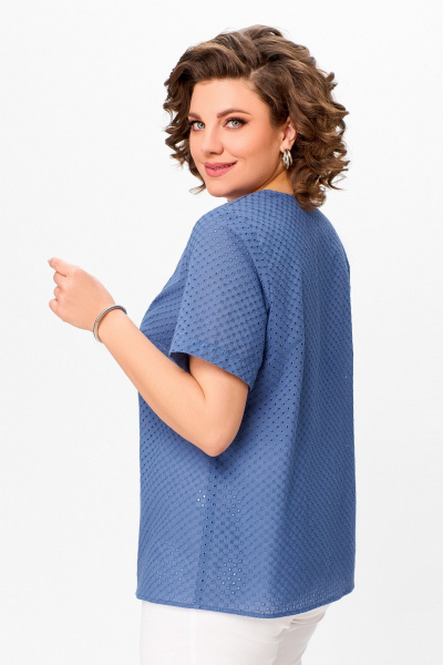 Блуза прямого силуэта из хлопка с V-образным вырезом Swallow 743.1 сизо-голубой - фото 8