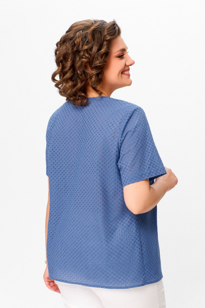 Блуза прямого силуэта из хлопка с V-образным вырезом Swallow 743.1 сизо-голубой - фото 7