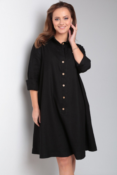 Платье свободного силуэта из вискозы с вставками Your size 2225 черный - фото 8