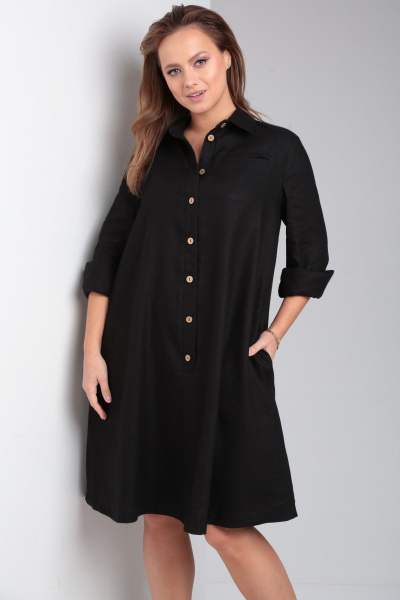 Платье свободного силуэта из вискозы с вставками Your size 2225 черный - фото 5