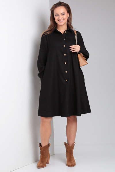 Платье свободного силуэта из вискозы с вставками Your size 2225 черный - фото 4