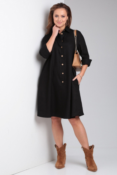 Платье свободного силуэта из вискозы с вставками Your size 2225 черный - фото 1