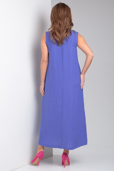 Свободное платье из льна с карманами и округлой горловиной Your size 2226 василек - фото 7