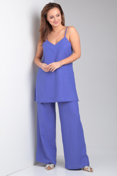 Костюм из удлиненного топа и широких брюк на резинке Your size 2227 василек - фото 7