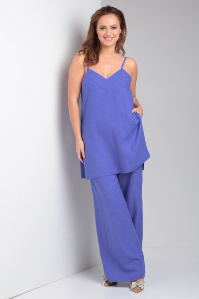 Костюм из удлиненного топа и широких брюк на резинке Your size 2227 василек - фото 1