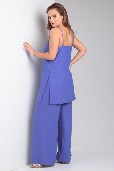 Костюм из удлиненного топа и широких брюк на резинке Your size 2227 василек - фото 3