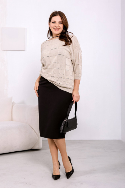 Летний свободный джемпер из хлопка с рукавом 3/4 Romgil 385ТЗ светло-бежевый(170) - фото 7