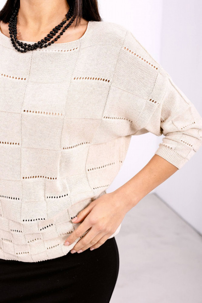 Летний свободный джемпер из хлопка с рукавом 3/4 Romgil 385ТЗ светло-бежевый(170) - фото 3